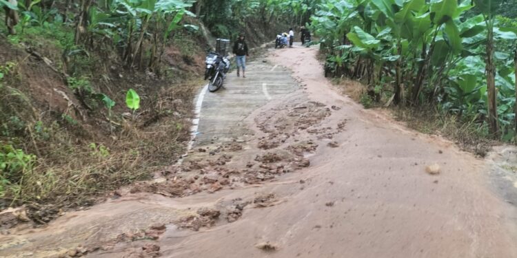 Longsor Tutup Jalan di Bojongpicung Cianjur, Mobil Bermuatan Daun Pisang Tak Bisa Lewat